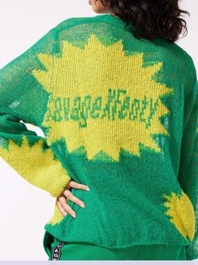 Savage X Fenty Knittin Pretty Loose Knit Sweater Green Yellow Size Medium